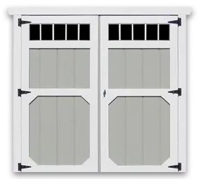 Double barn door with windows and white trim