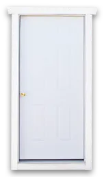 Solid steel door with white trim