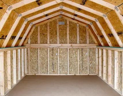 Old Hickory nonlofted barn shed interior view end wall