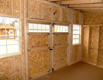 Single slope shed interior view barn doors
