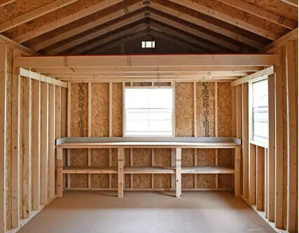 Old Hickory utility shed interior view with window