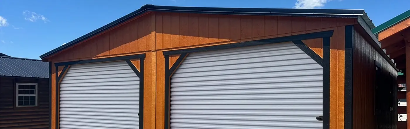 Double wide Utility Garage with black trims and metal roofs